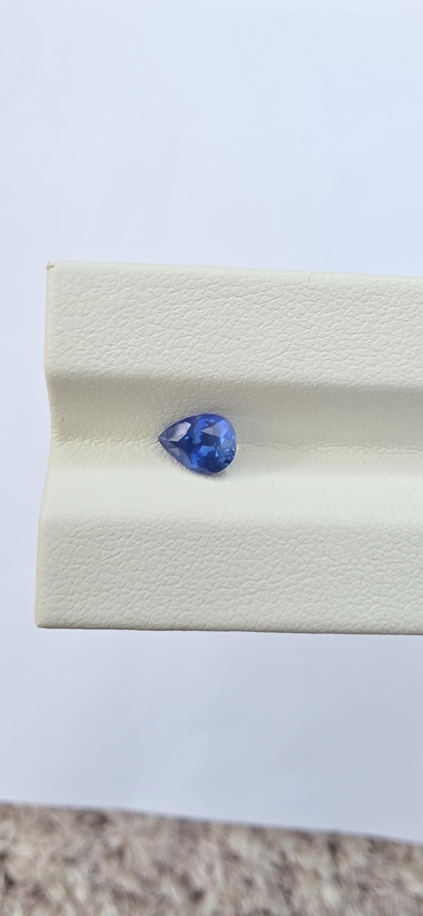 Ceylon Blue Sapphire: Vivid Blue, 0.75 crt, Non-Heated, Non-Treated, 6.76x5.09x3.24 mm, Pear Shape, From Sri Lanka, Eye Clean Stone