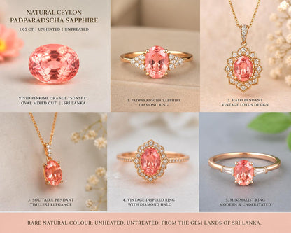 Natural Ceylon Padparadscha Sapphire – 1.05 ct Unheated Oval Cut (Sri Lanka)