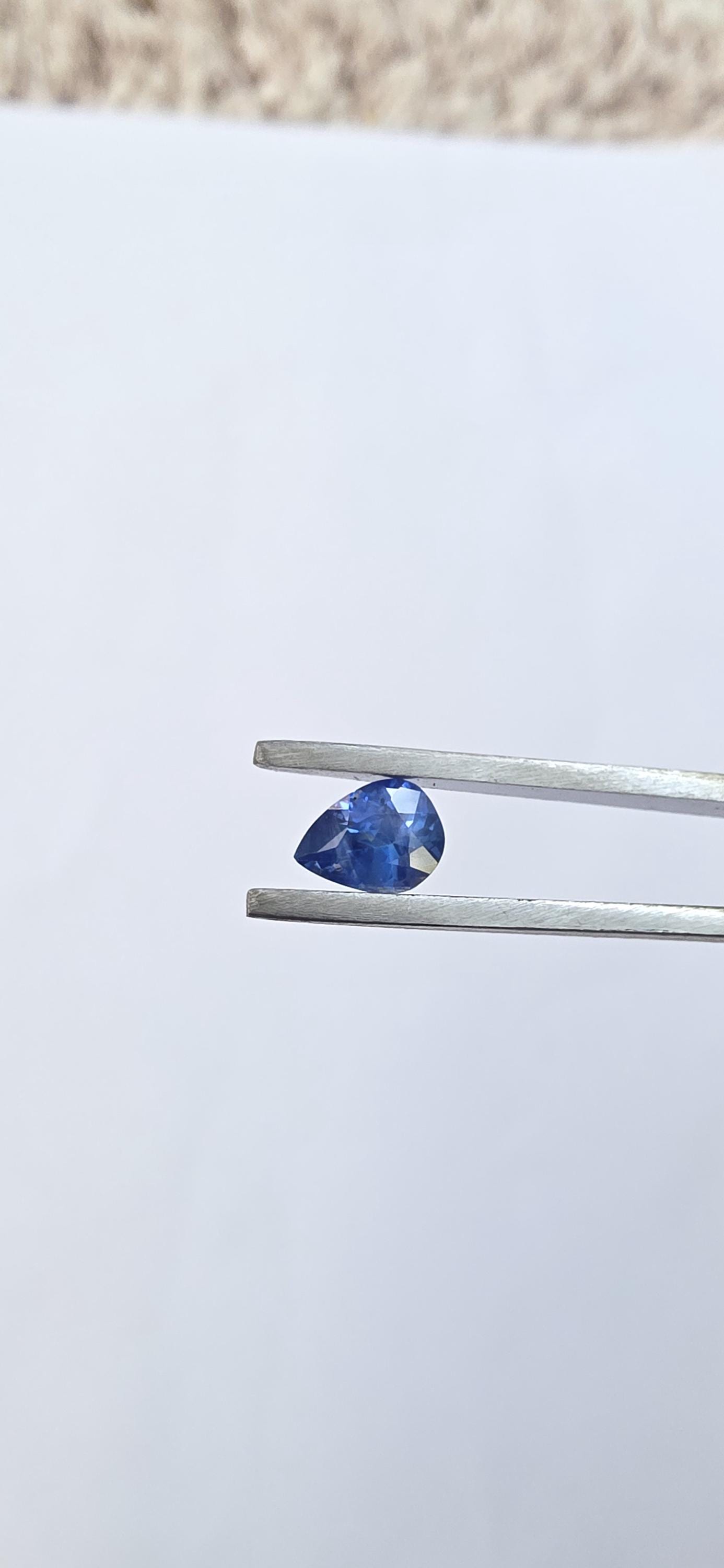 Ceylon Blue Sapphire: Vivid Blue, 0.75 crt, Non-Heated, Non-Treated, 6.76x5.09x3.24 mm, Pear Shape, From Sri Lanka, Eye Clean Stone