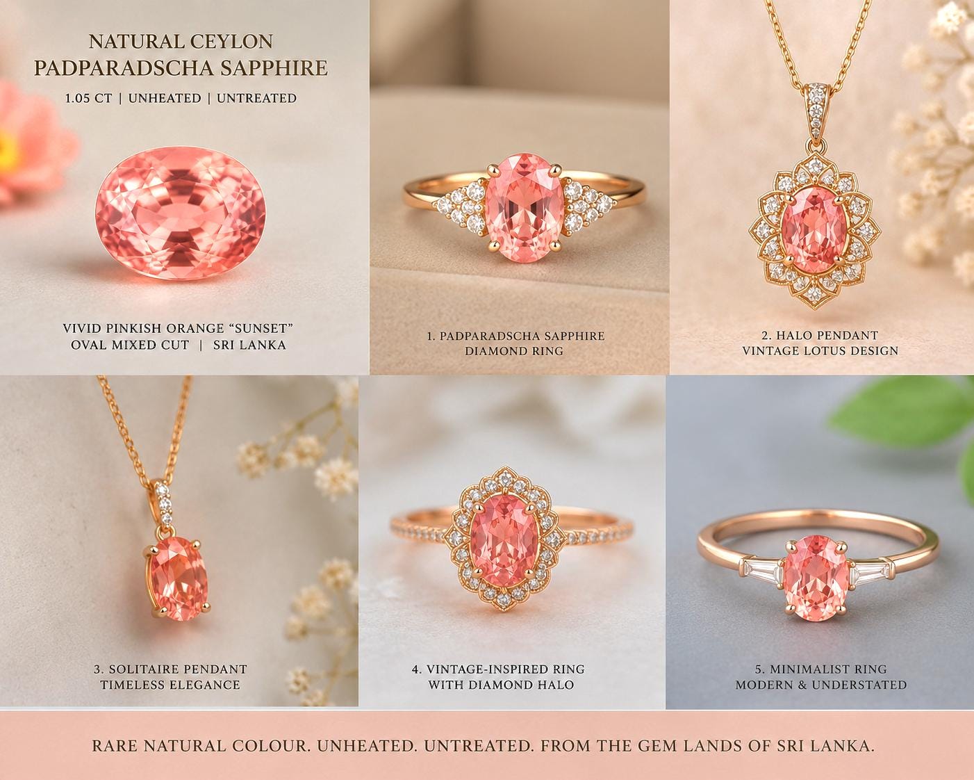 Natural Ceylon Padparadscha Sapphire – 1.05 ct Unheated Oval Cut (Sri Lanka)