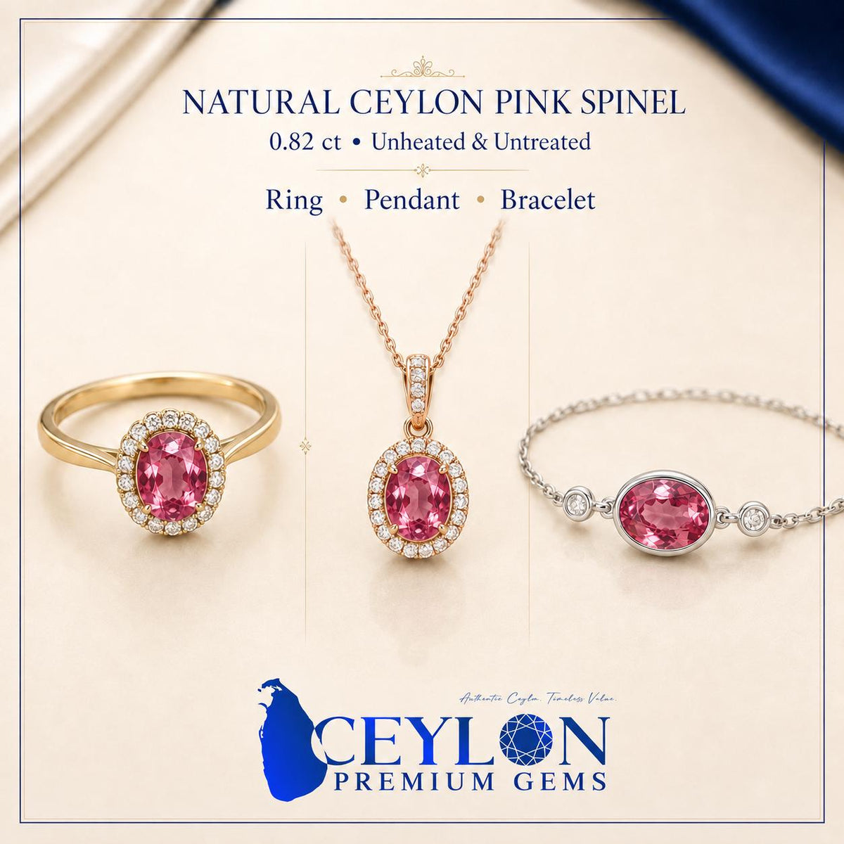 Ceylon Pink Spinnel : 0.82 crt, Non-Heated, Non-Treated, Oval Cut, 7.01 × 4.88 × 3.20 mm, From Sri Lanka.
