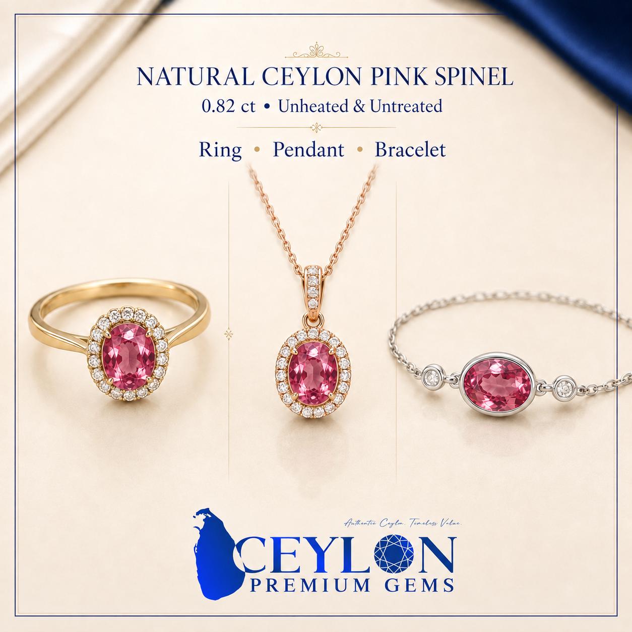 Ceylon Pink Spinnel : 0.82 crt, Non-Heated, Non-Treated, Oval Cut, 7.01 × 4.88 × 3.20 mm, From Sri Lanka.