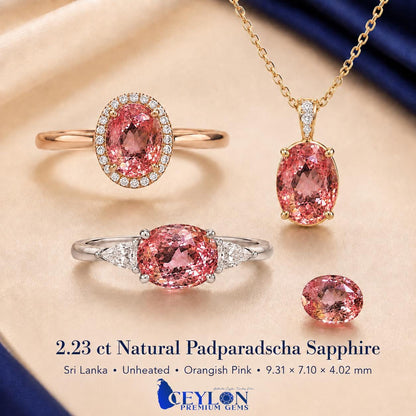 Ceylon Padparadscha Sapphire : From Sri Lanka Orangish Pink, 2.23 crt, Non-Heated, Non-Treated, Oval , 9.31 × 7.10 × 4.02 mm, Eye Clean