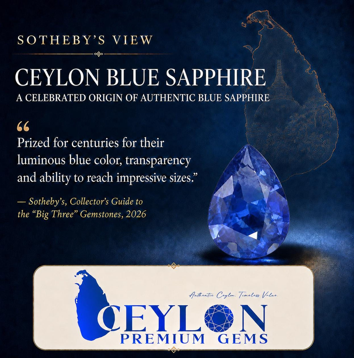 Natural Sri Lankan Blue Sapphire: Vivid Pear Shape, 0.75 Carat, Eye Clean