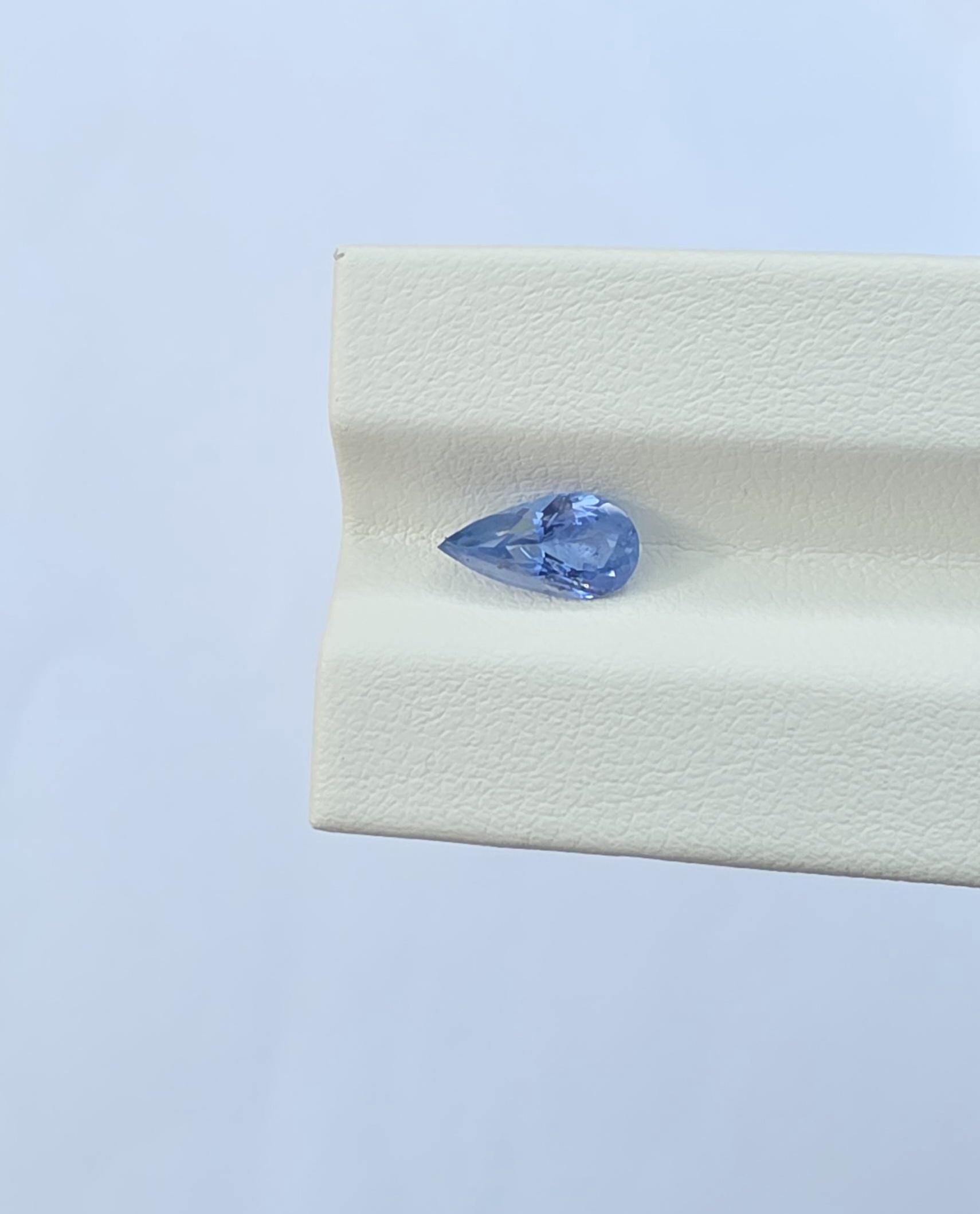 Ceylon Blue Sapphire: 1.41 crt, Non-Heated, Non-Treated, Pear Shaped, 10.04x5.20x3.69 mm From Sri Lanka