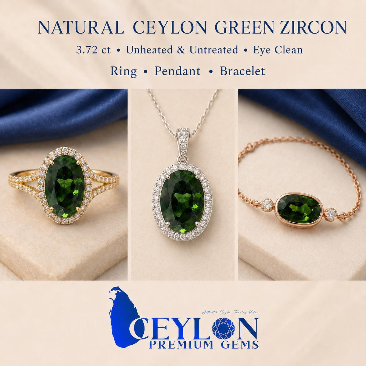 Ceylon Natutal Green Zircon: 3.72 crt, Non-Heated ,Non-Treated, 11.40 × 7.34 × 5.28 mm, Oval Shape, Eye Clean, From Sri Lanka.
