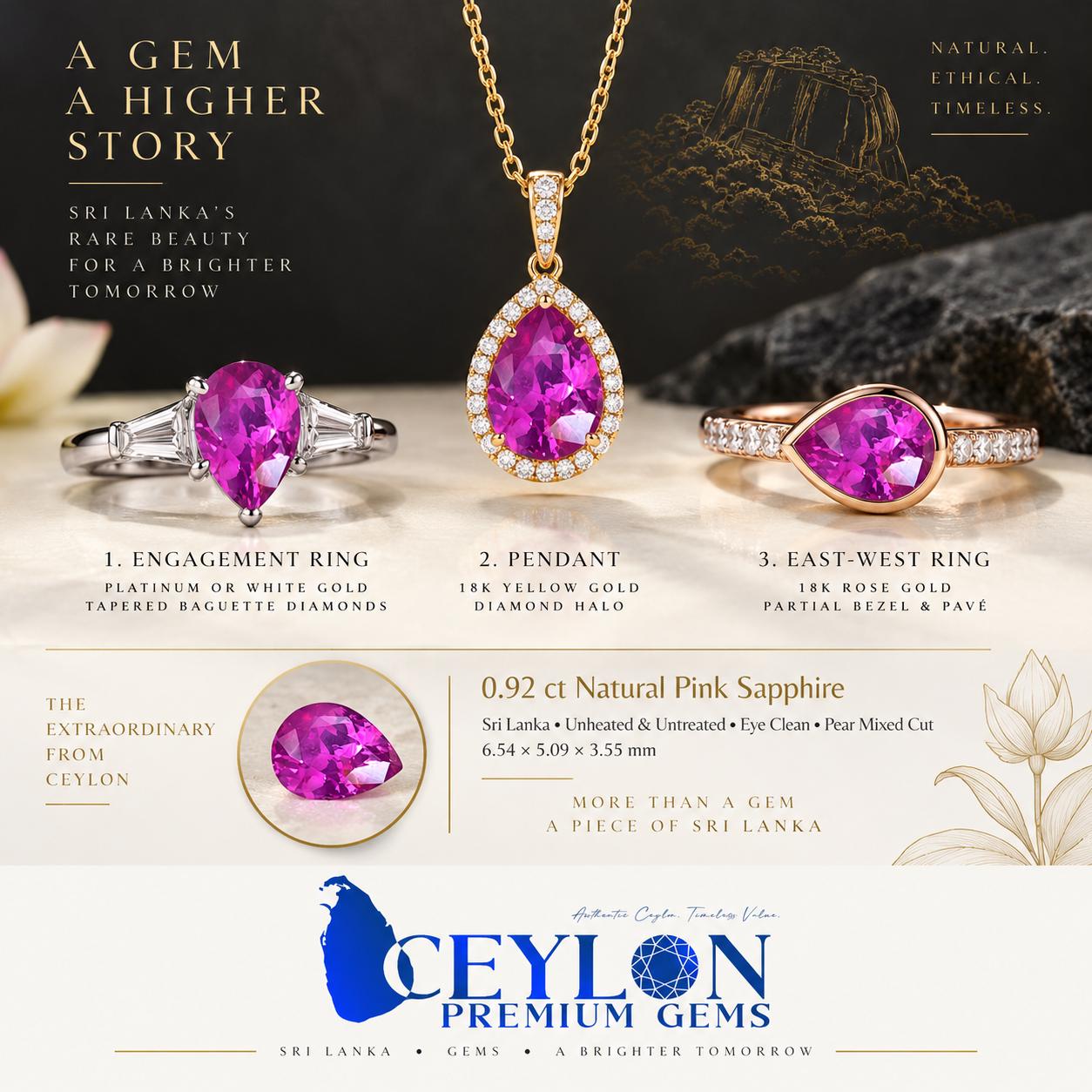 Ceylon Pink Sapphire: From Sri Lanka, 0.92 crt, Non-Heated , Non-Treated, Pear Shaped, 6.54 × 5.09 × 3.55 mm, Eye Clean