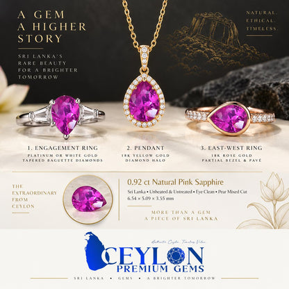 Ceylon Pink Sapphire: From Sri Lanka, 0.92 crt, Non-Heated , Non-Treated, Pear Shaped, 6.54 × 5.09 × 3.55 mm, Eye Clean